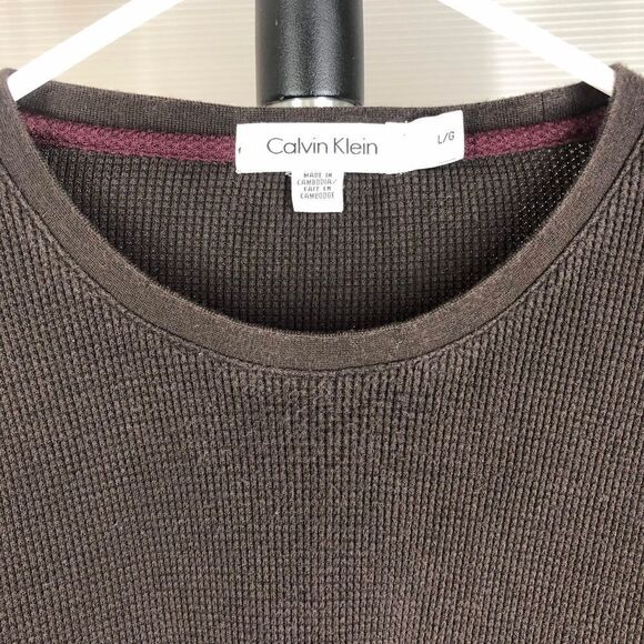 Calvin KLEIN Brown Soft Waffle Stretchy Long Sleeve Sweater Sz L - Picture 5 of 6